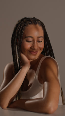 Studio-Portrait-Shot-Of-Young-Woman-Feeling-Softness-Of-Skin-After-Using-Beauty-Product-3